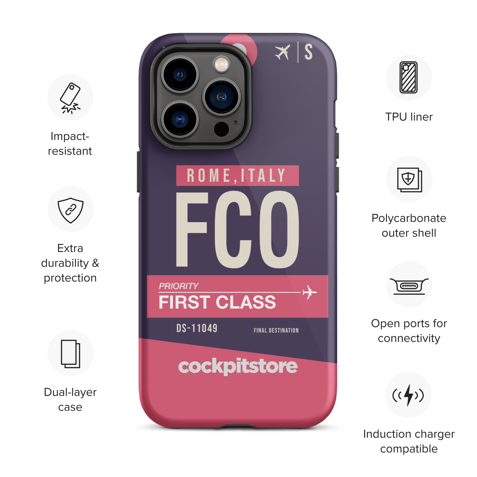 FCO - Rome iPhone Tough Case mit Flughafencode