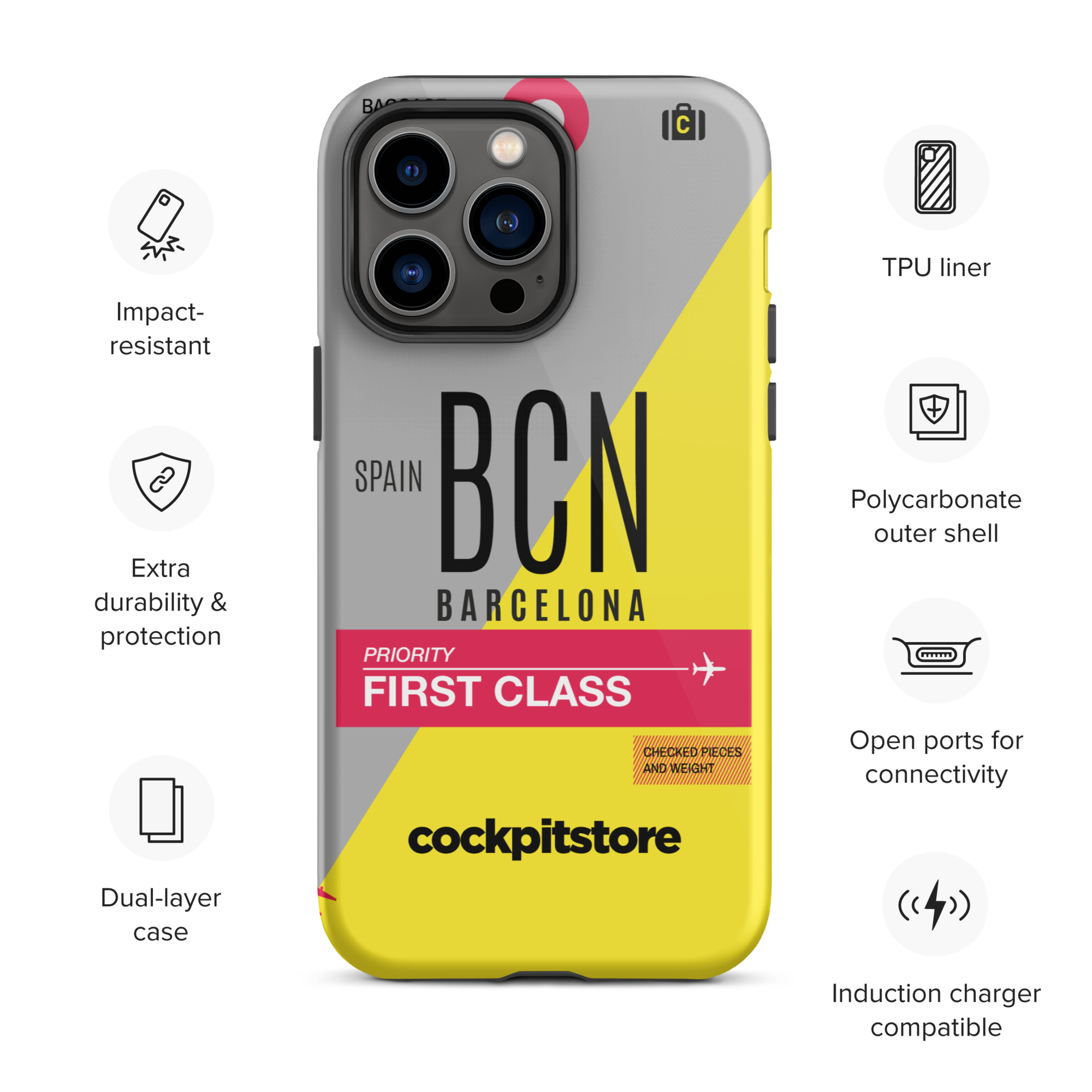 BCN - Barcelona iPhone Tough Case mit Flughafencode