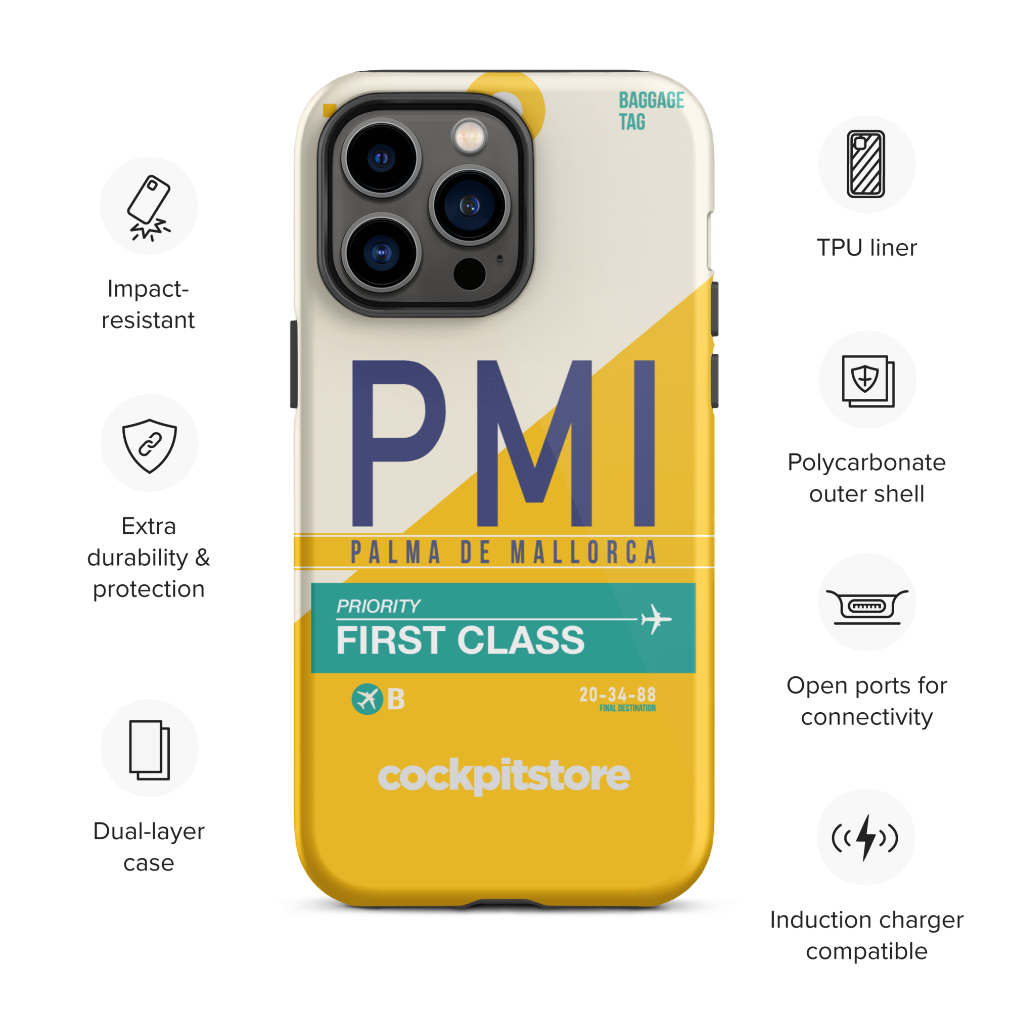 PMI - Palma De Mallorca iPhone Tough Case mit Flughafencode