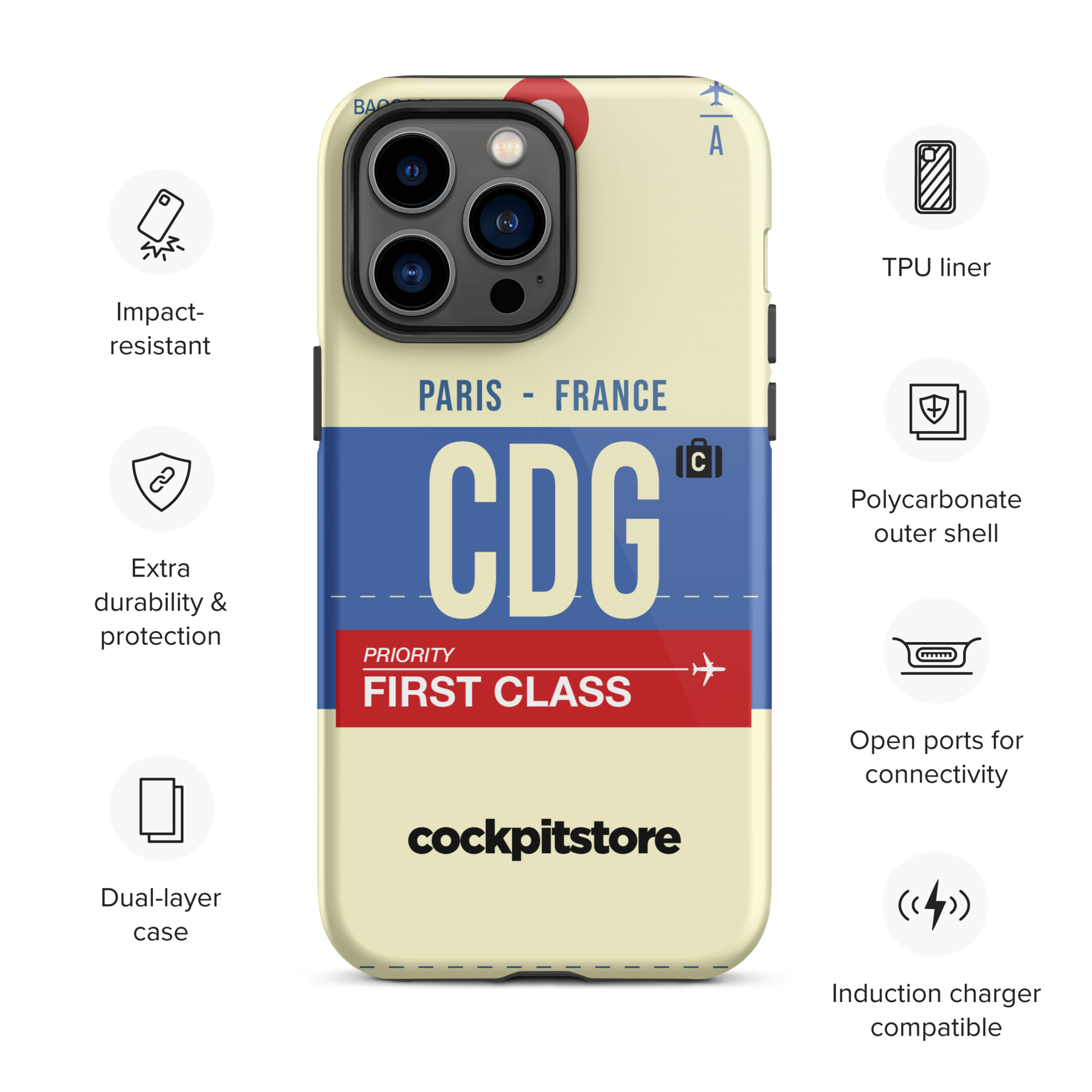 CDG - Paris iPhone Tough Case mit Flughafencode