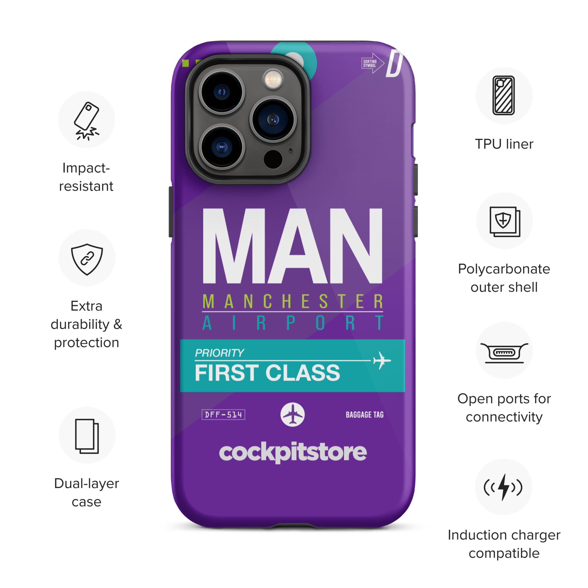 MAN - Manchester iPhone Tough Case mit Flughafencode