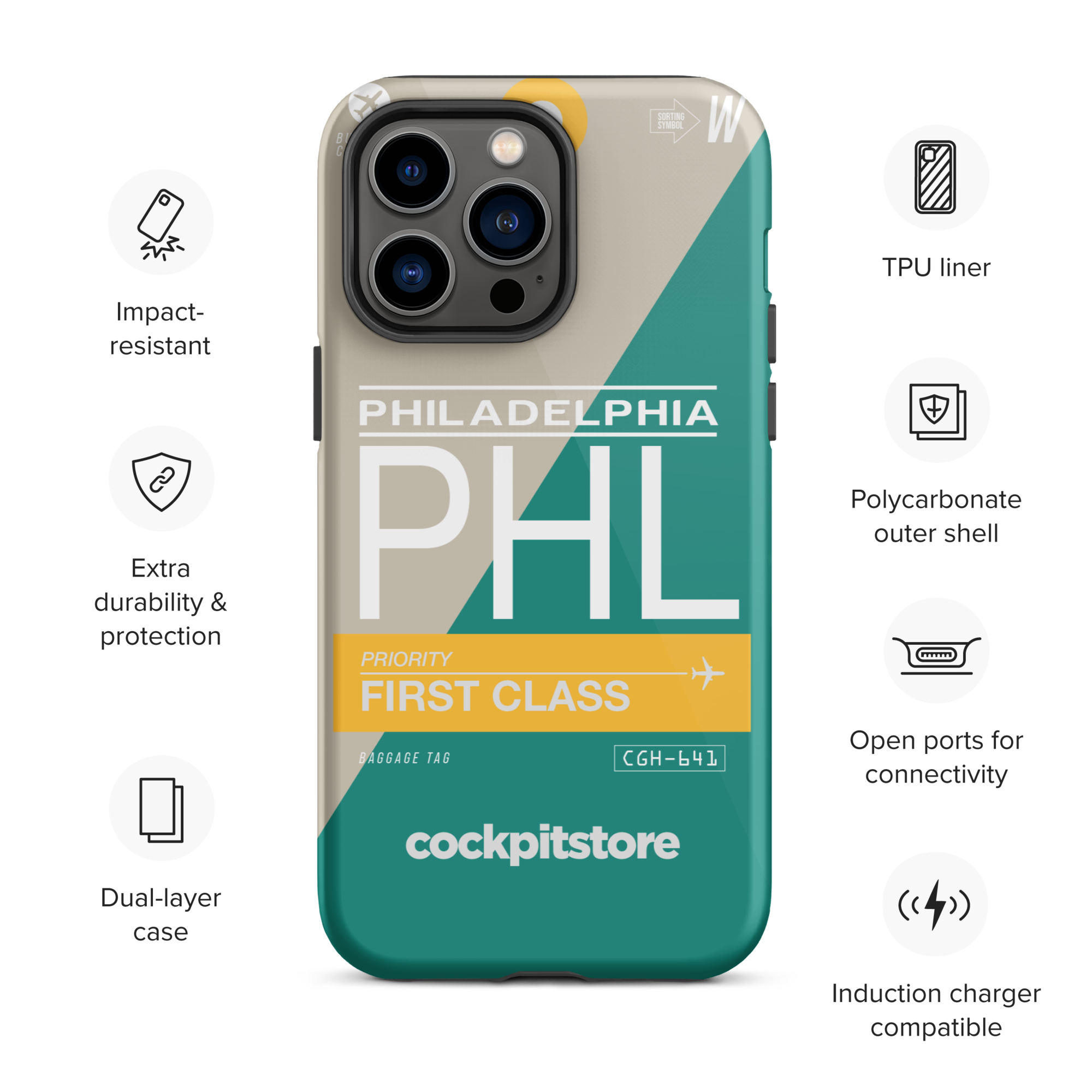 PHL - Philadelphia iPhone Tough Case mit Flughafencode