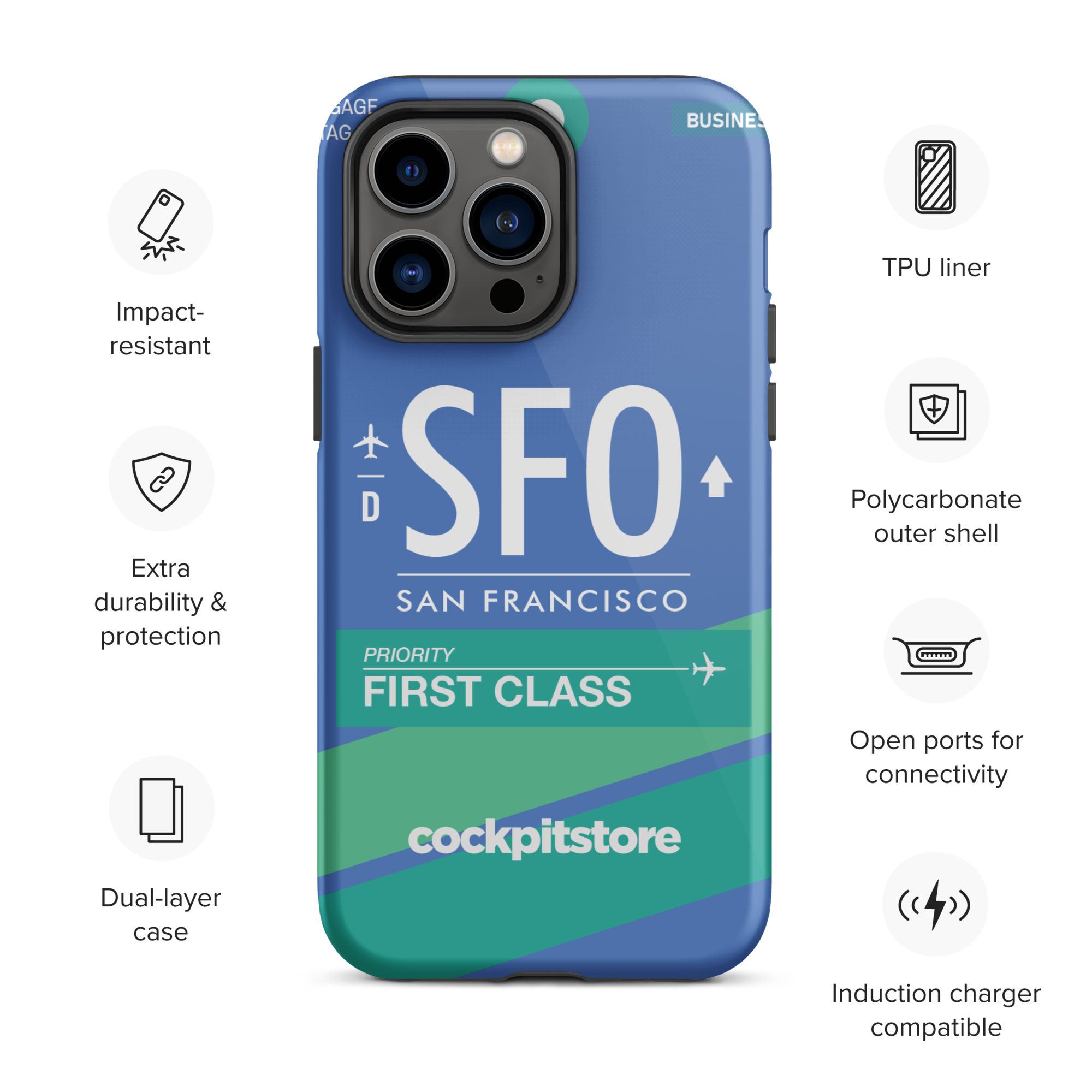 SFO - San Francisco iPhone Tough Case mit Flughafencode