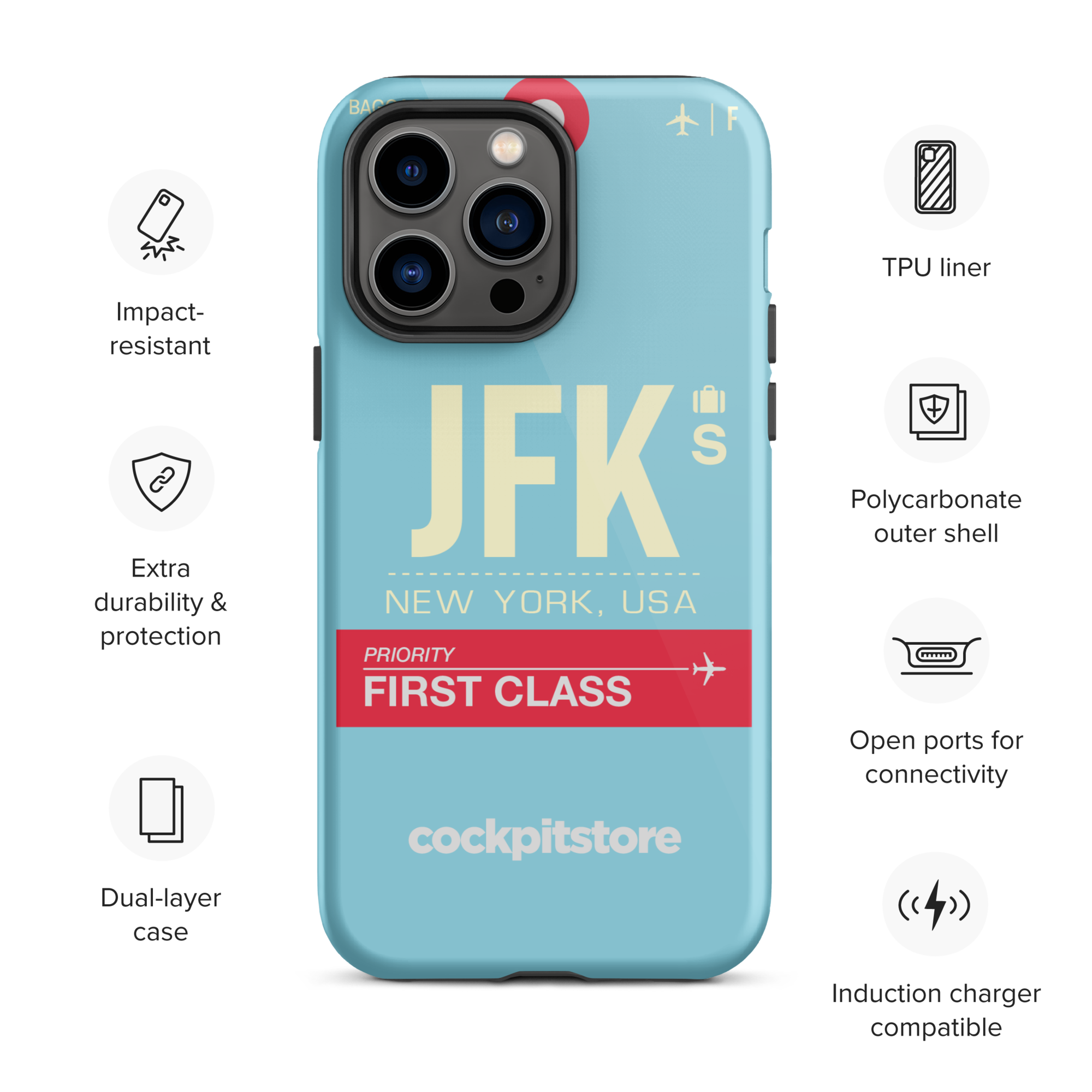JFK - New York iPhone Tough Case mit Flughafencode