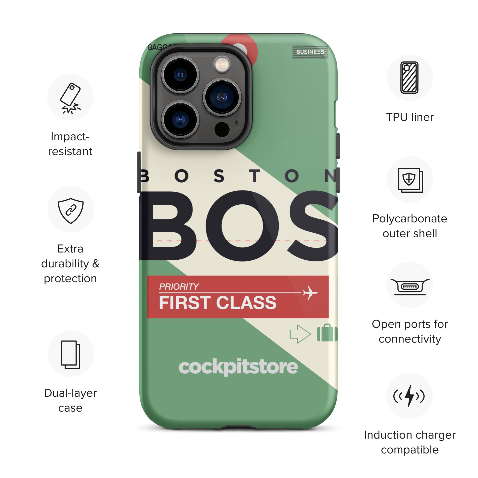 BOS - Boston iPhone Tough Case mit Flughafencode