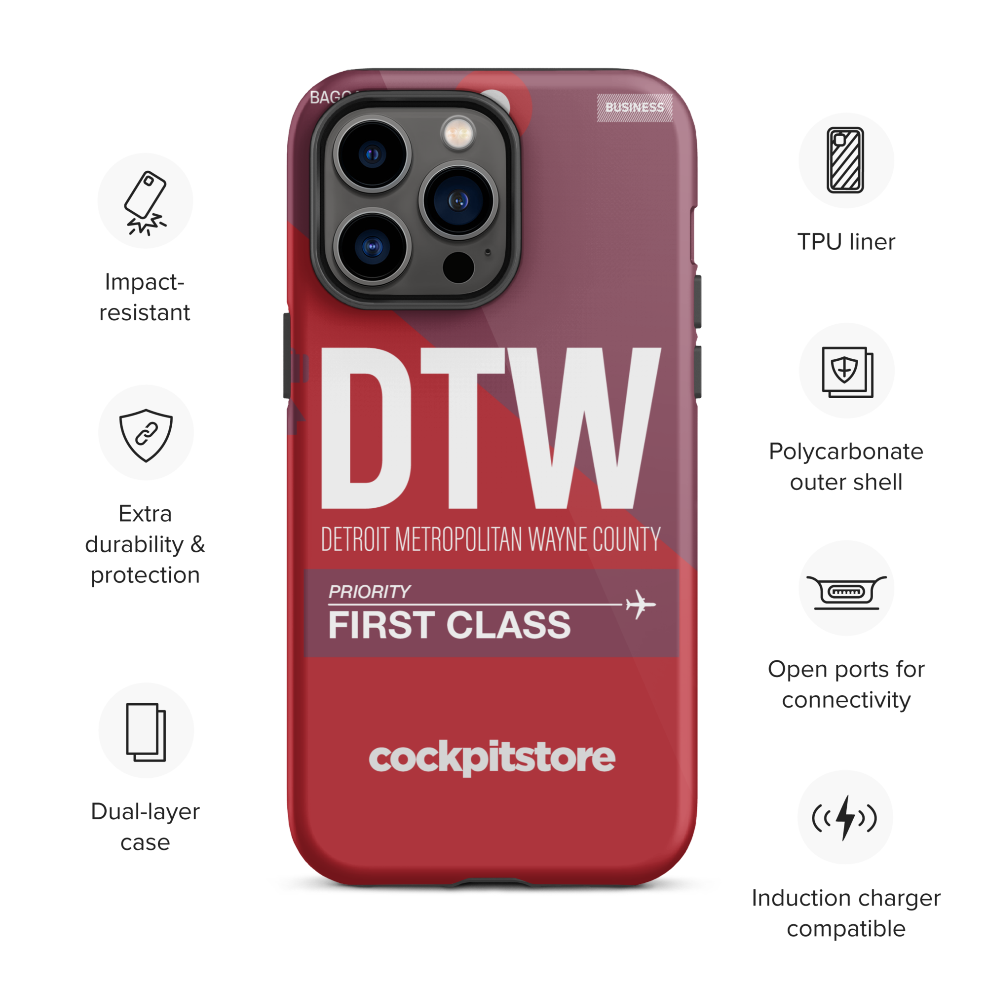 DTW - Detroit iPhone Tough Case mit Flughafencode
