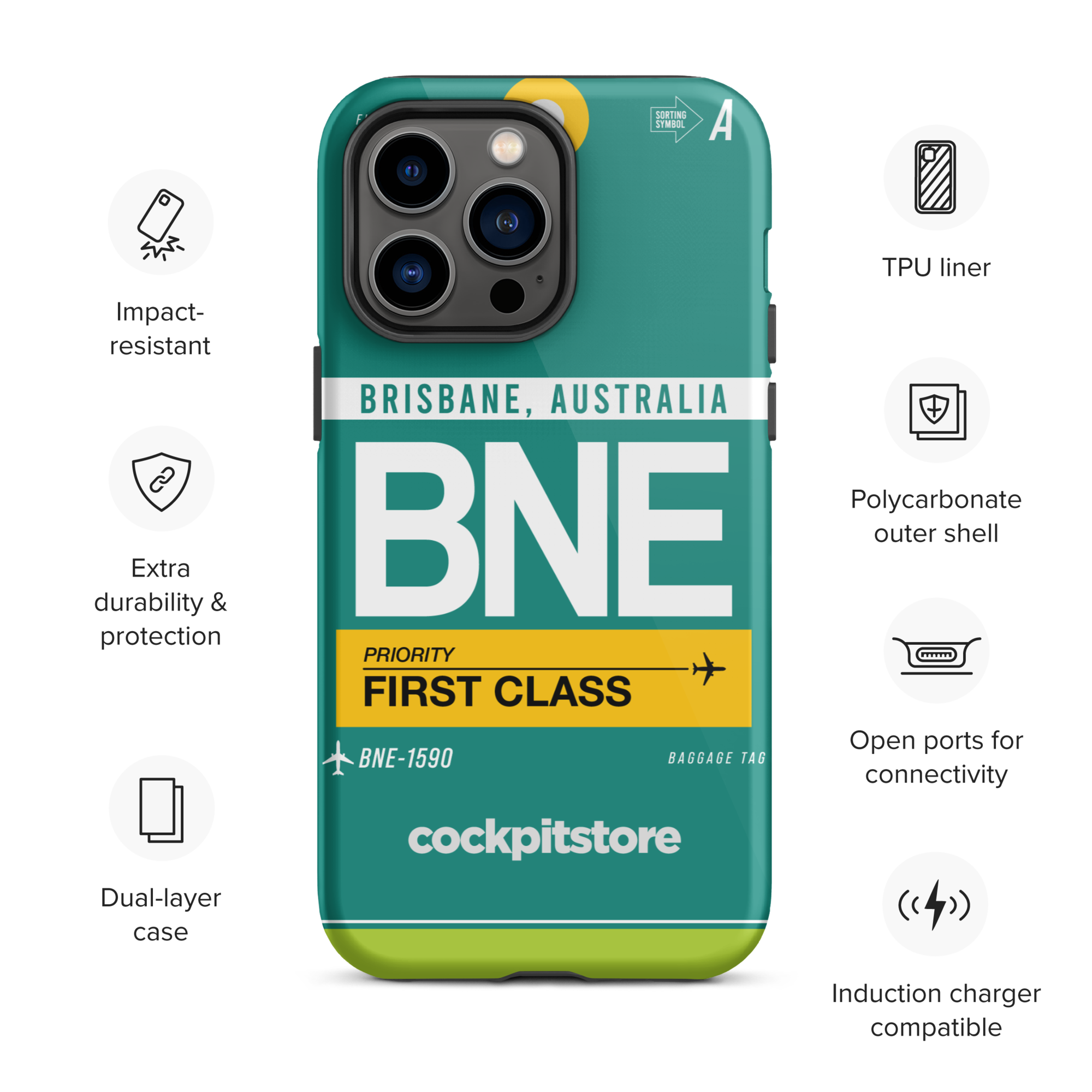 BNE - Brisbane iPhone Tough Case mit Flughafencode