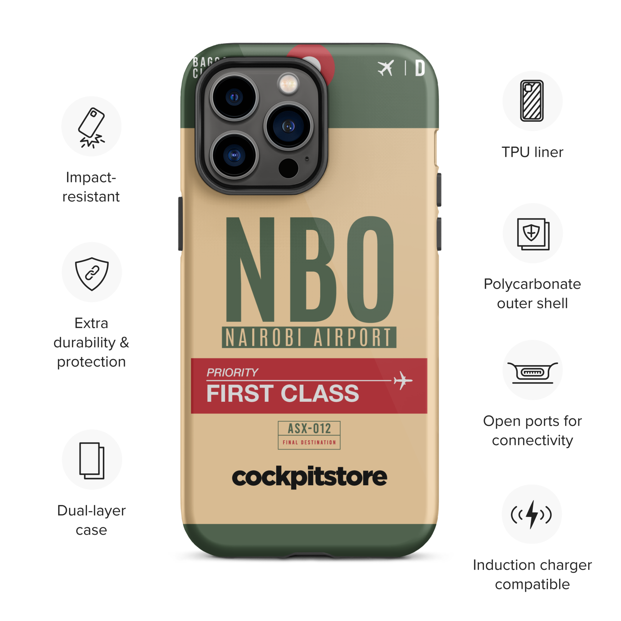 NBO - Nairobi iPhone Tough Case mit Flughafencode