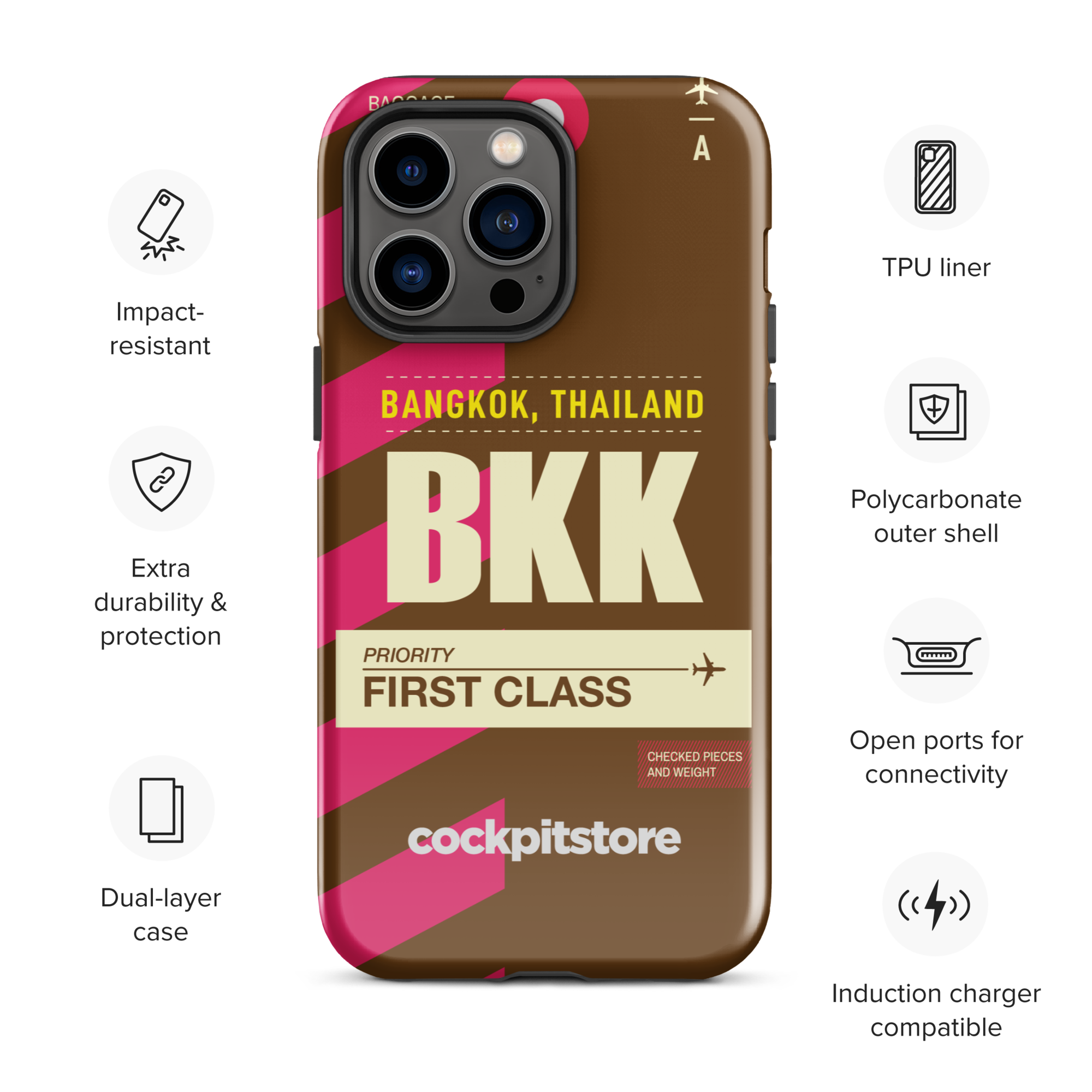 BKK - Bangkok iPhone Tough Case mit Flughafencode