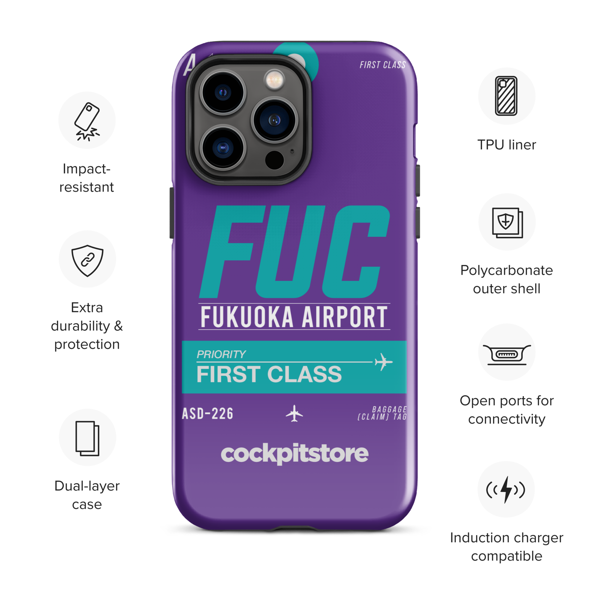 FUK - Fukuoka iPhone Tough Case mit Flughafencode