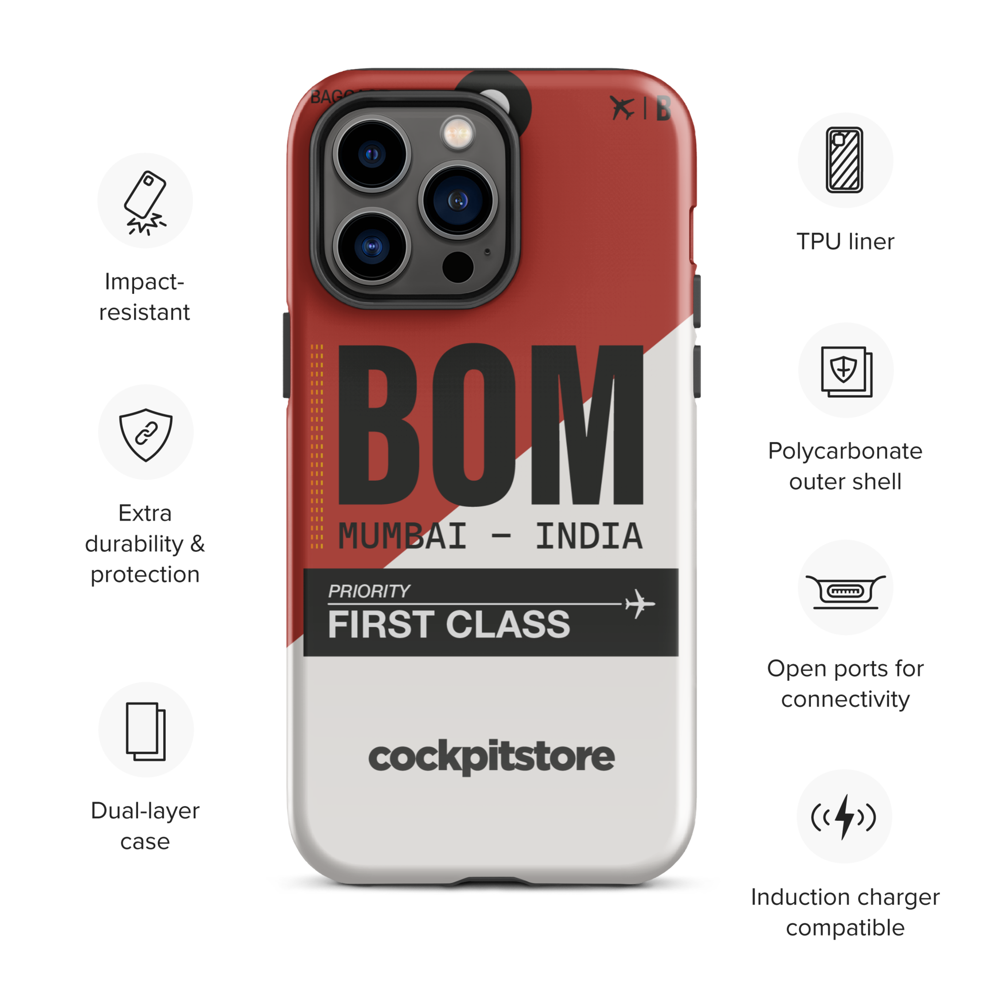 BOM - Mumbai iPhone Tough Case mit Flughafencode