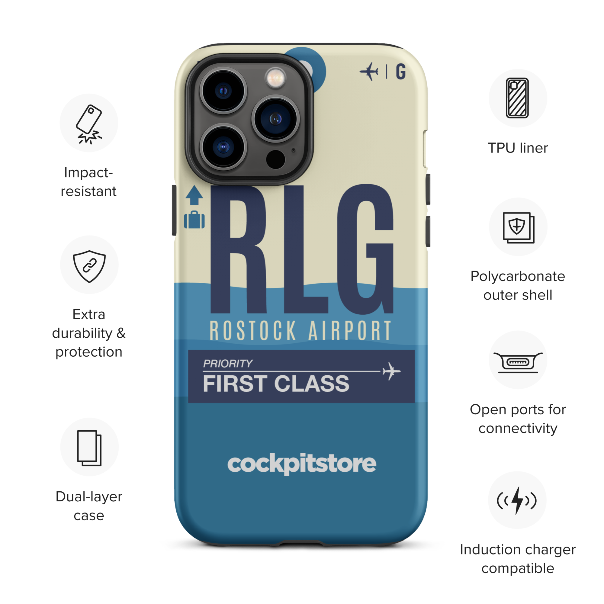 RLG - Rostock - Laage iPhone Tough Case mit Flughafencode