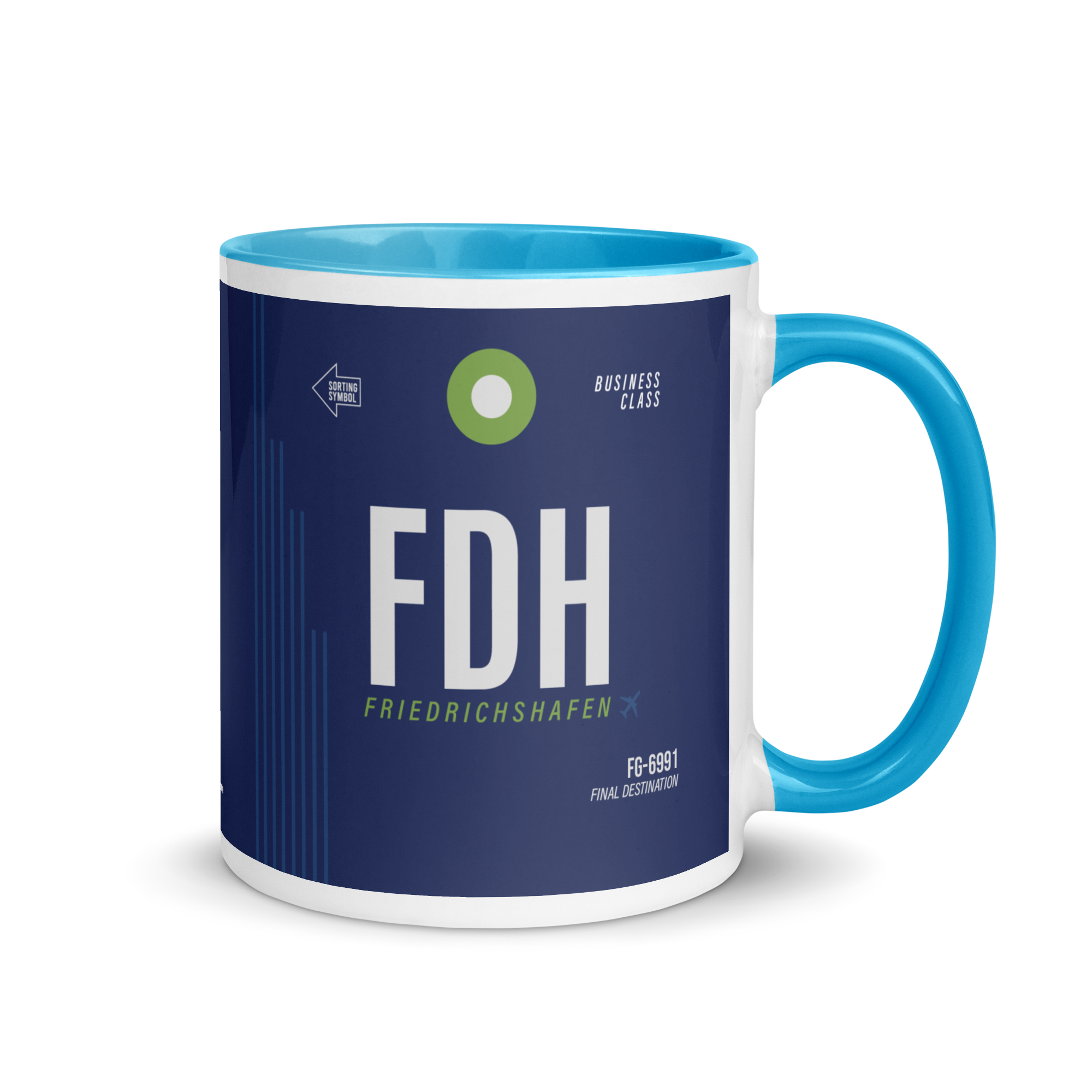 FDH - Friedrichshafen Flughafencode Tasse mit farbiger Innenseite