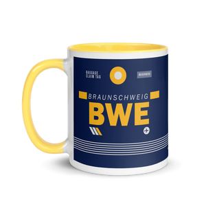 BWE - Braunschweig Flughafencode Tasse mit farbiger Innenseite