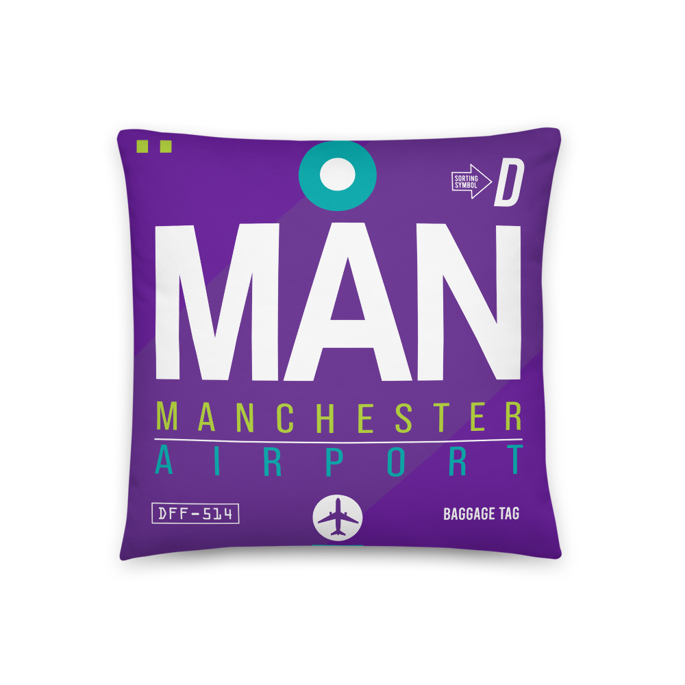 MAN - Flughafen Manchester Code Dekokissen 46 cm x 46 cm - personalisierbar