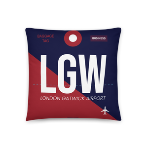 LGW - London Airport - Gatwick Code Throw Pillow 46cm x 46cm - Personalise