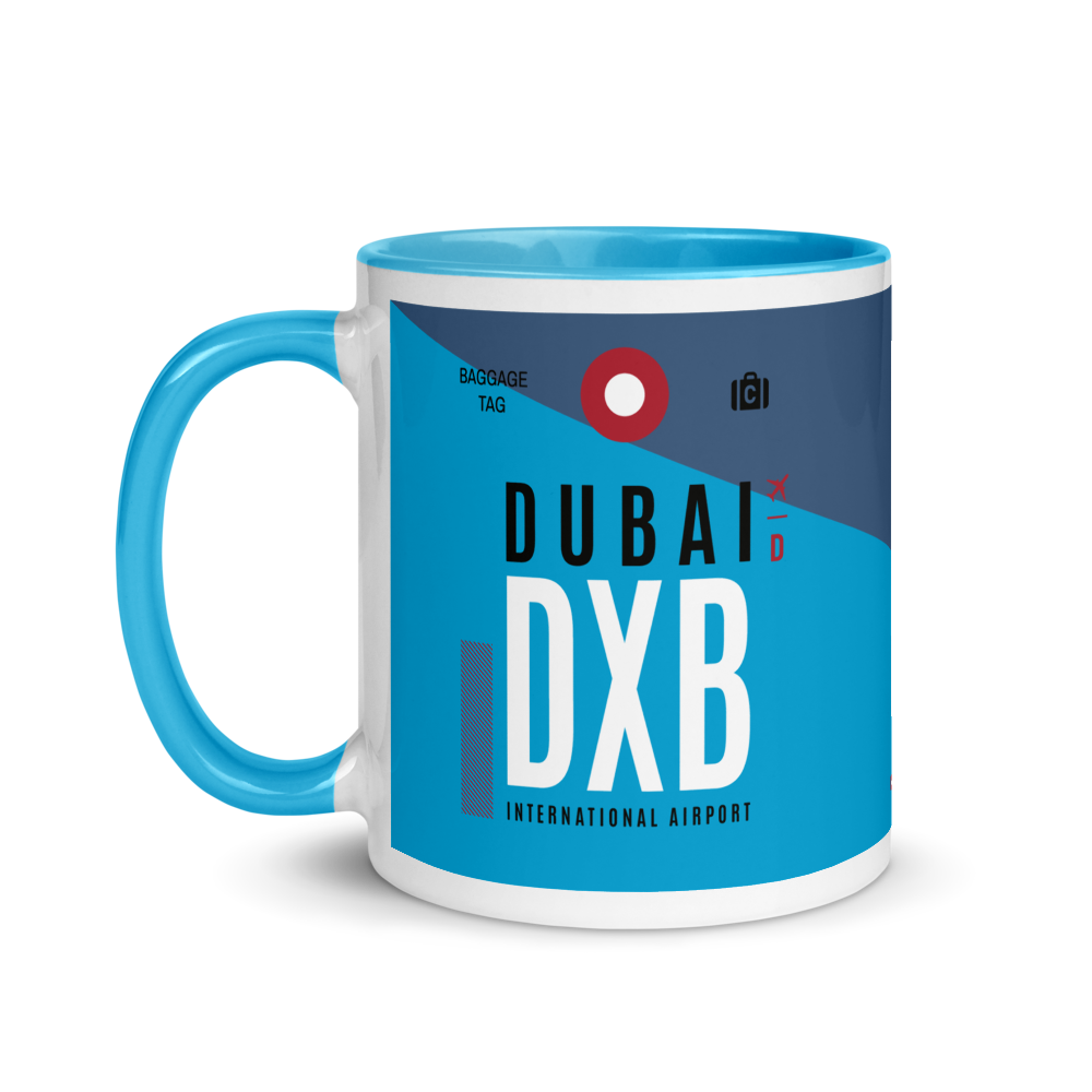 DXB - Dubai Flughafencode Tasse mit farbiger Innenseite