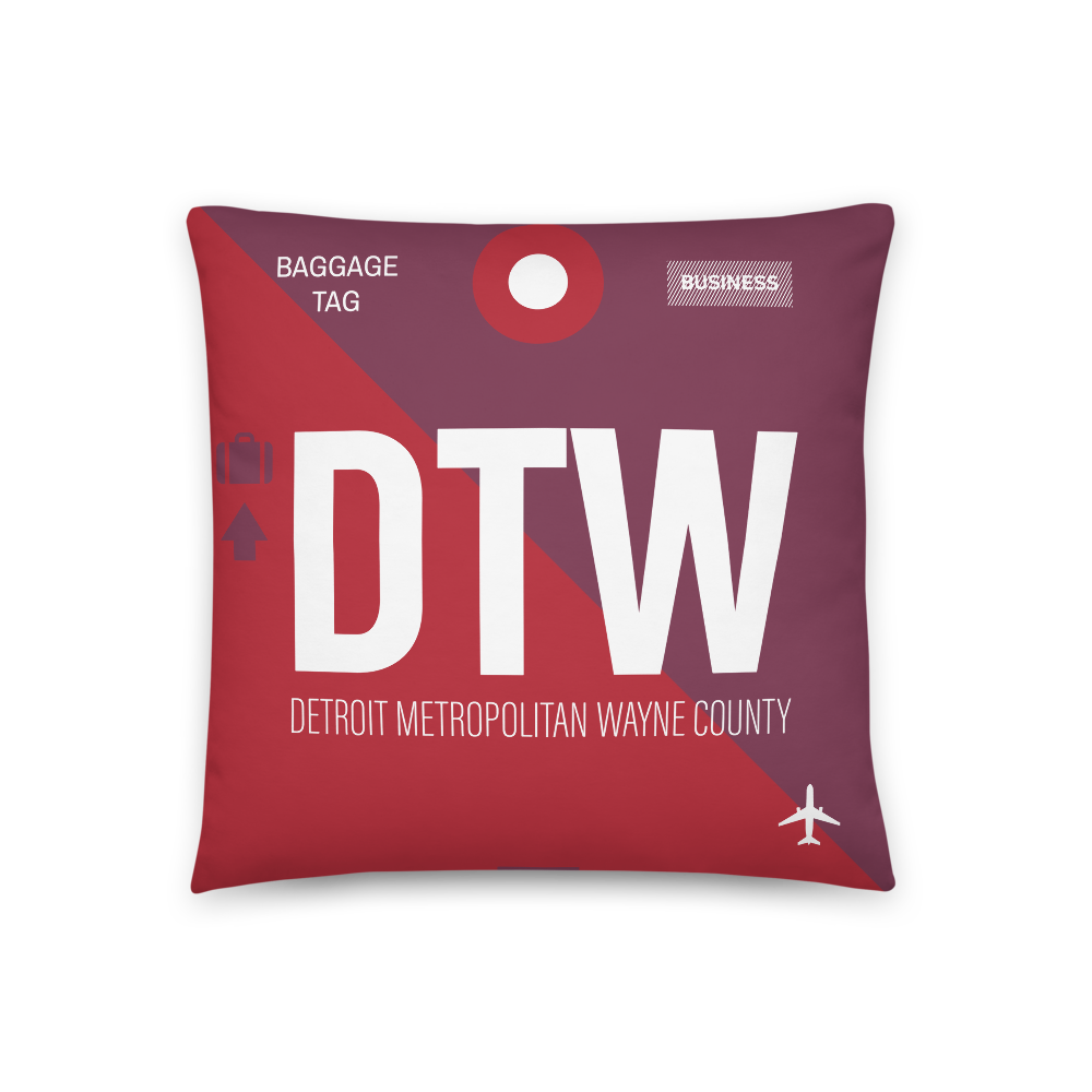 DTW - Detroit Airport Code Throw Pillow 46cm x 46cm - Customizable