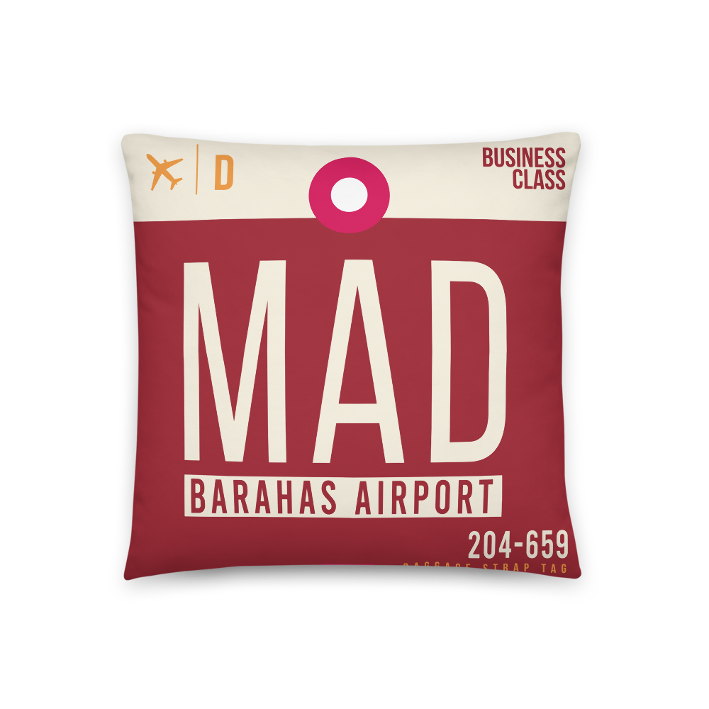 MAD - Madrid Airport Code Throw Pillow 46cm x 46cm - Customizable