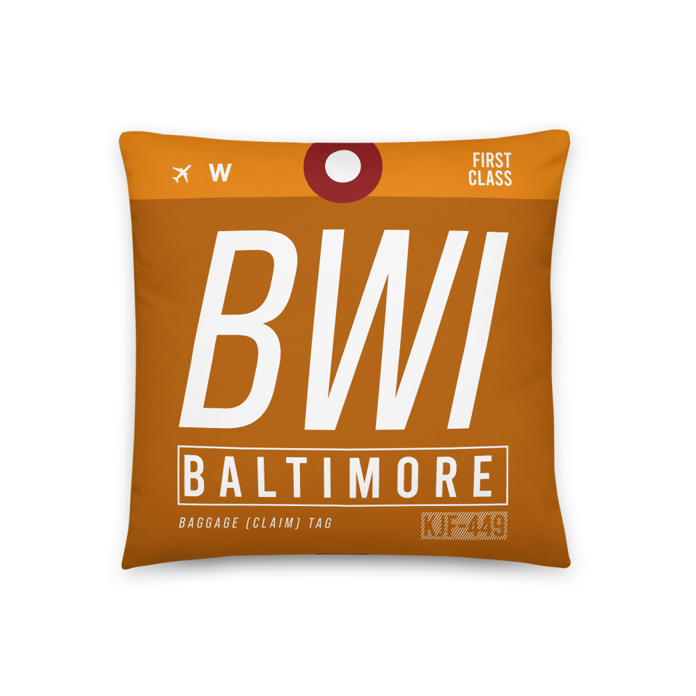 BWI - Baltimore Airport Code Throw Pillow 46cm x 46cm - Customizable