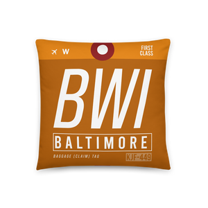 BWI - Baltimore Airport Code Throw Pillow 46cm x 46cm - Customizable