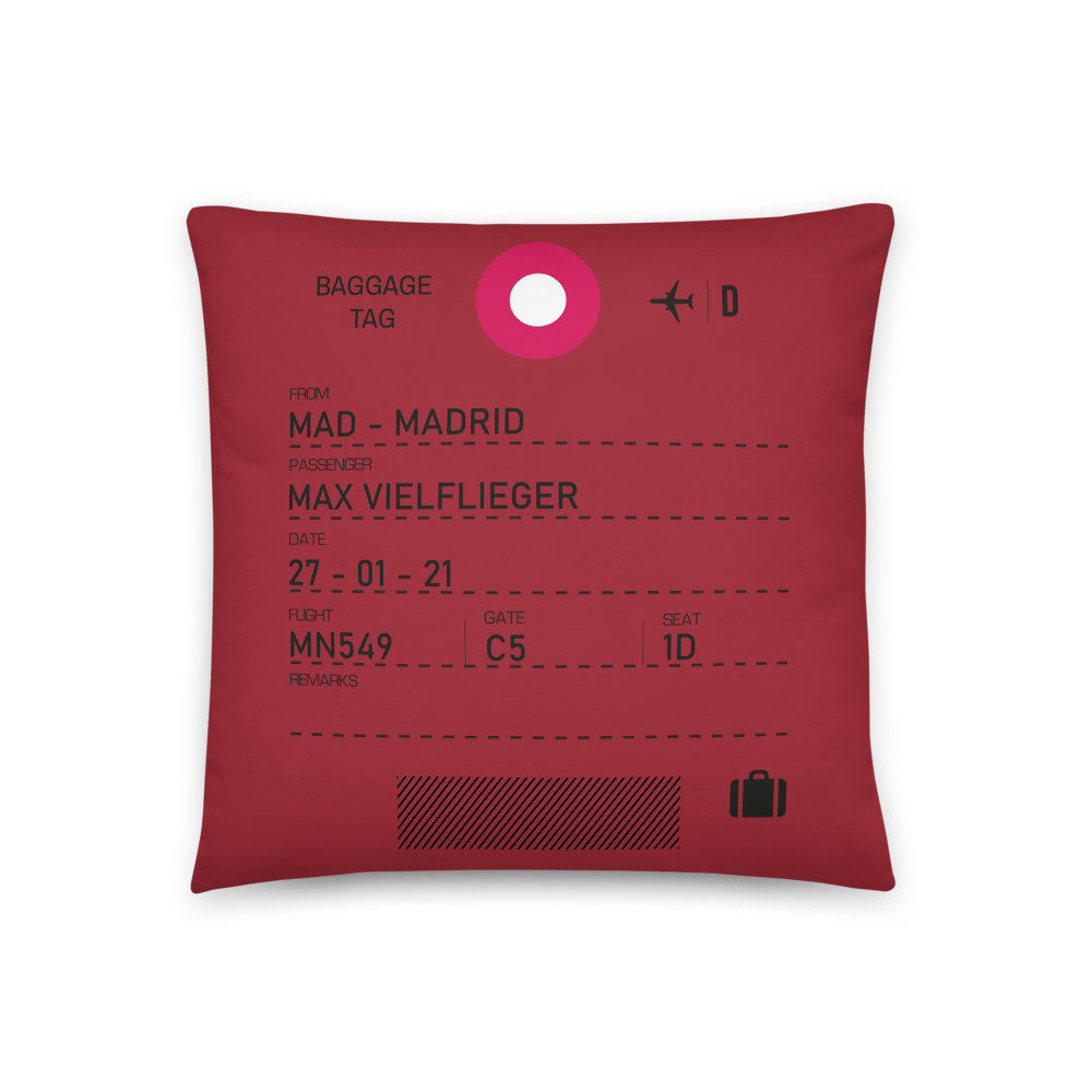 MAD - Madrid Airport Code Throw Pillow 46cm x 46cm - Customizable