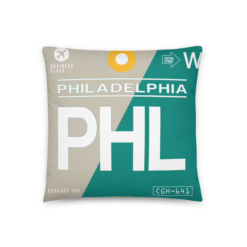 PHL - Flughafen Philadelphia Code Dekokissen 46 cm x 46 cm - personalisierbar