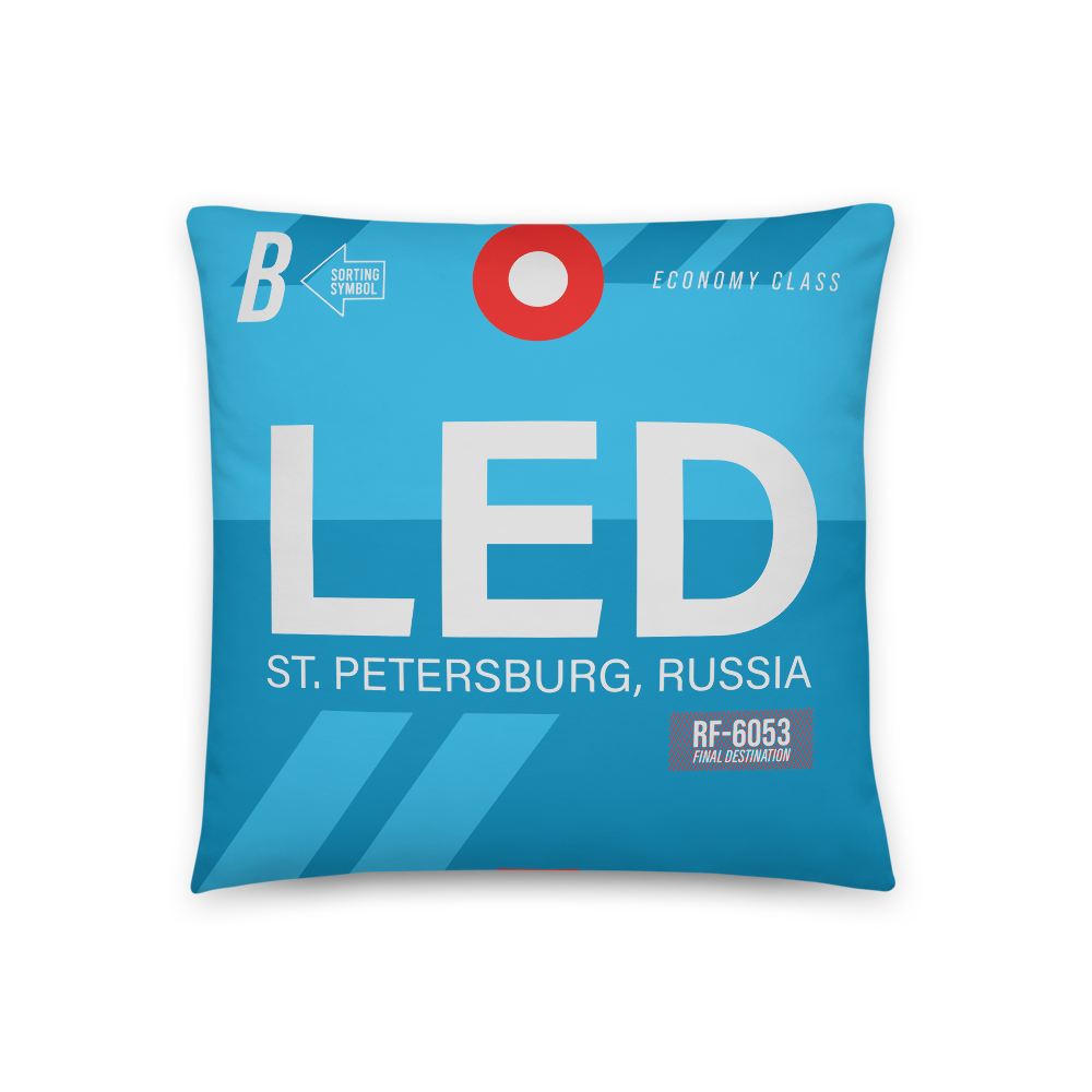 LED - Flughafen St. Petersburg Code Dekokissen 46 cm x 46 cm - personalisierbar