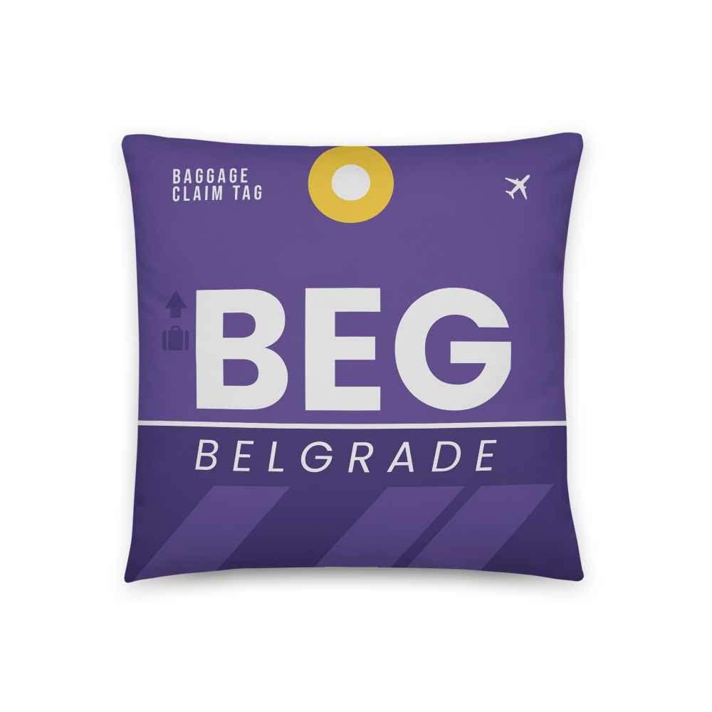 BEG - Belgrade Airport Code Throw Pillow 46cm x 46cm - Customizable
