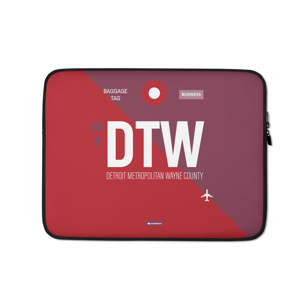 DTW - Detroit Laptop Sleeve Tasche 13in und 15in mit Flughafencode