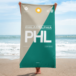 Load image into Gallery viewer, Beach Towel - Bath Towel PHL - Philadelphia Airport Code
