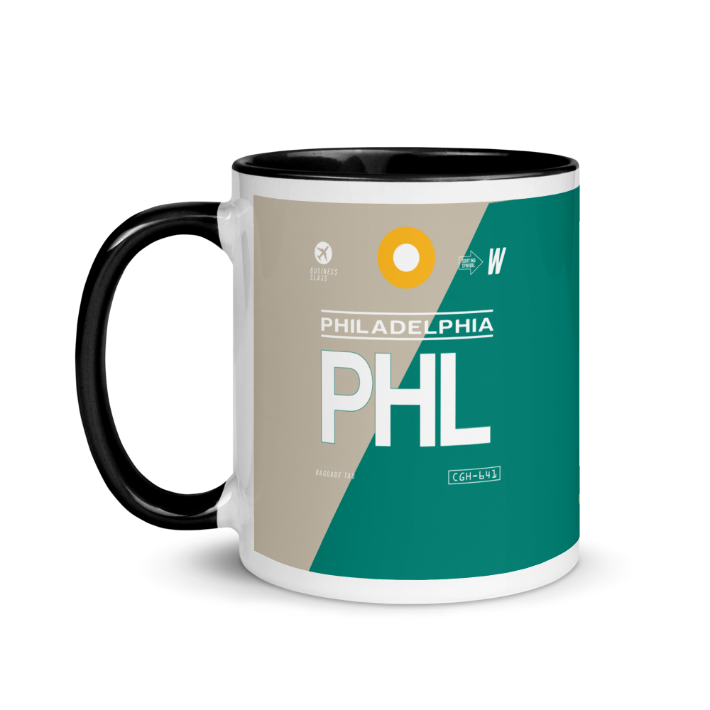 PHL - Philadelphia Flughafencode Tasse mit farbiger Innenseite