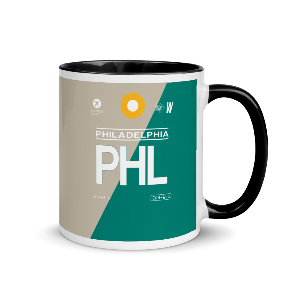 PHL - Philadelphia Flughafencode Tasse mit farbiger Innenseite