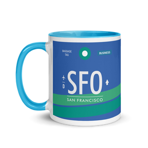 SFO - San Francisco Airport Code Mug with colored interior