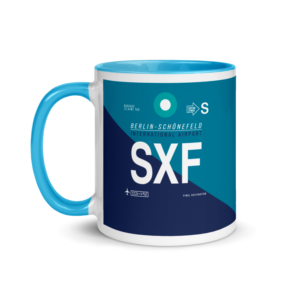 SXF - Schönefeld Flughafencode Tasse mit farbiger Innenseite