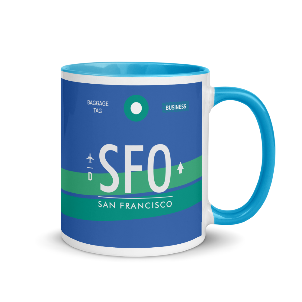 SFO - San Francisco Airport Code Mug with colored interior