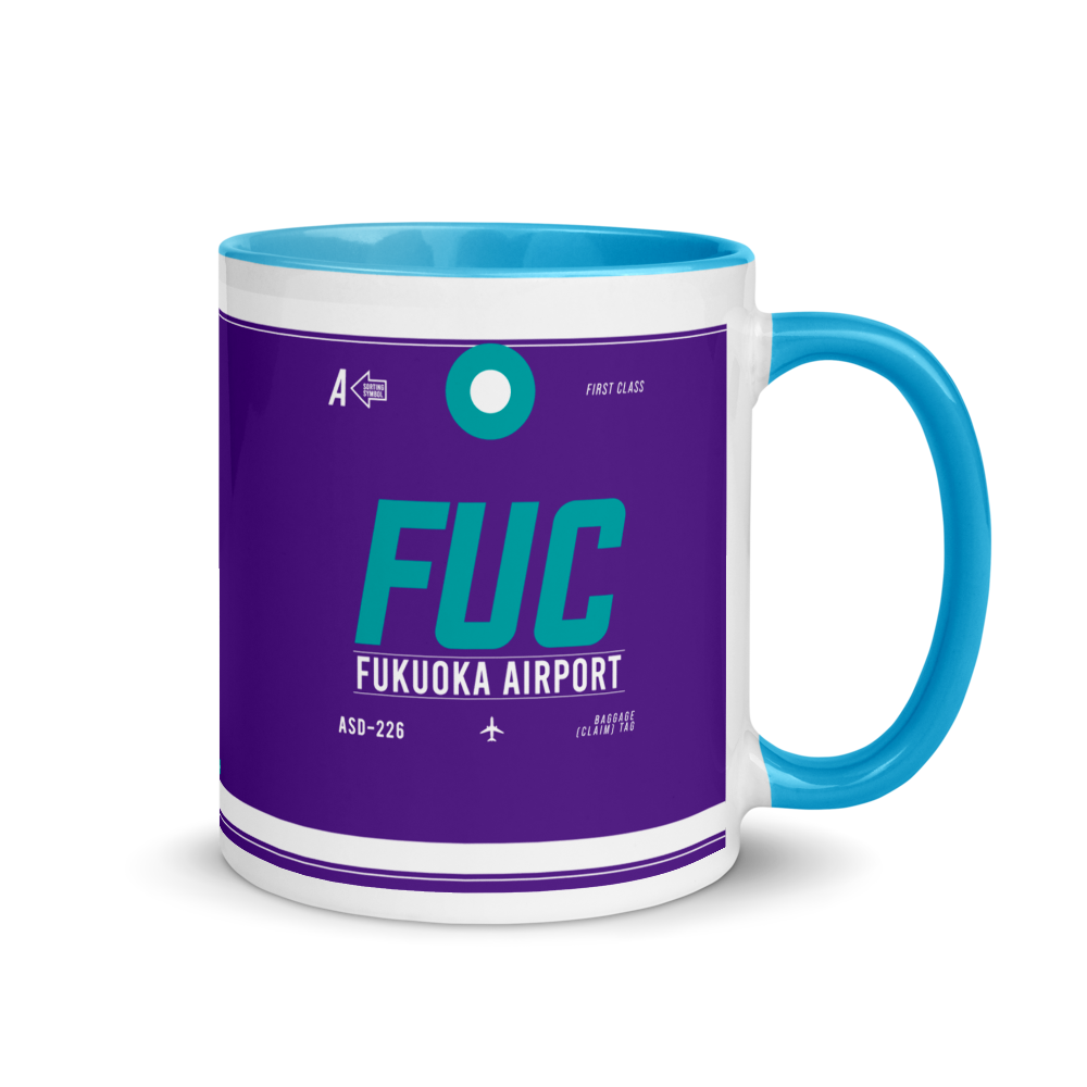 FUK - Fukuoka Flughafencode Tasse mit farbiger Innenseite