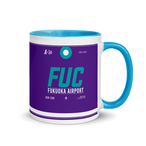 FUK - Fukuoka Flughafencode Tasse mit farbiger Innenseite
