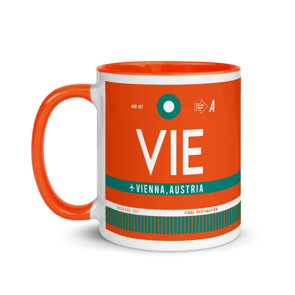VIE Vienna airport code mug with colored inside