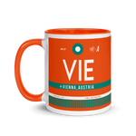 Load image into Gallery viewer, VIE Vienna airport code mug with colored inside
