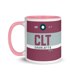 CLT - Charlotte Flughafencode Tasse mit farbiger Innenseite