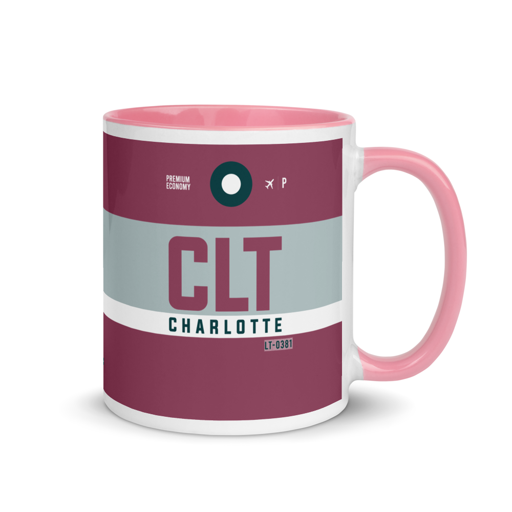 CLT - Charlotte Flughafencode Tasse mit farbiger Innenseite