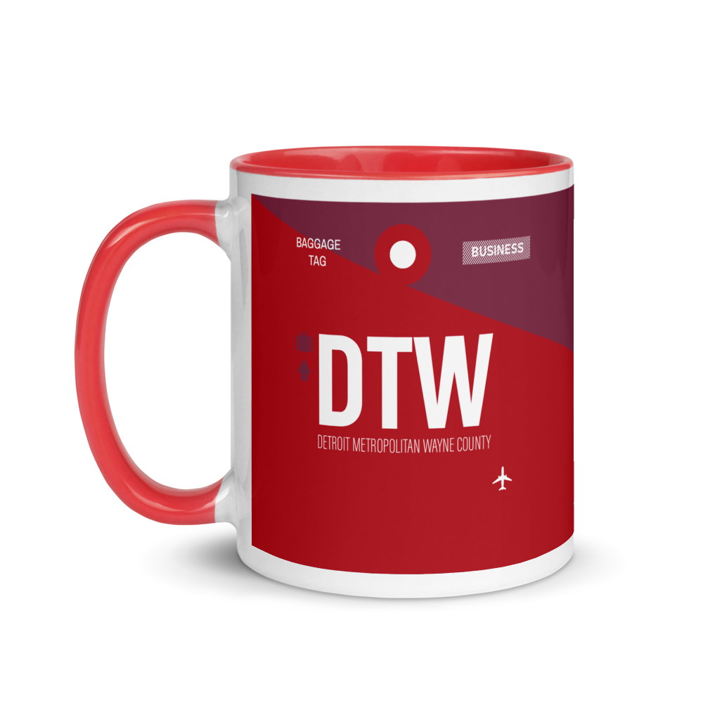 DTW - Detroit Flughafencode Tasse mit farbiger Innenseite