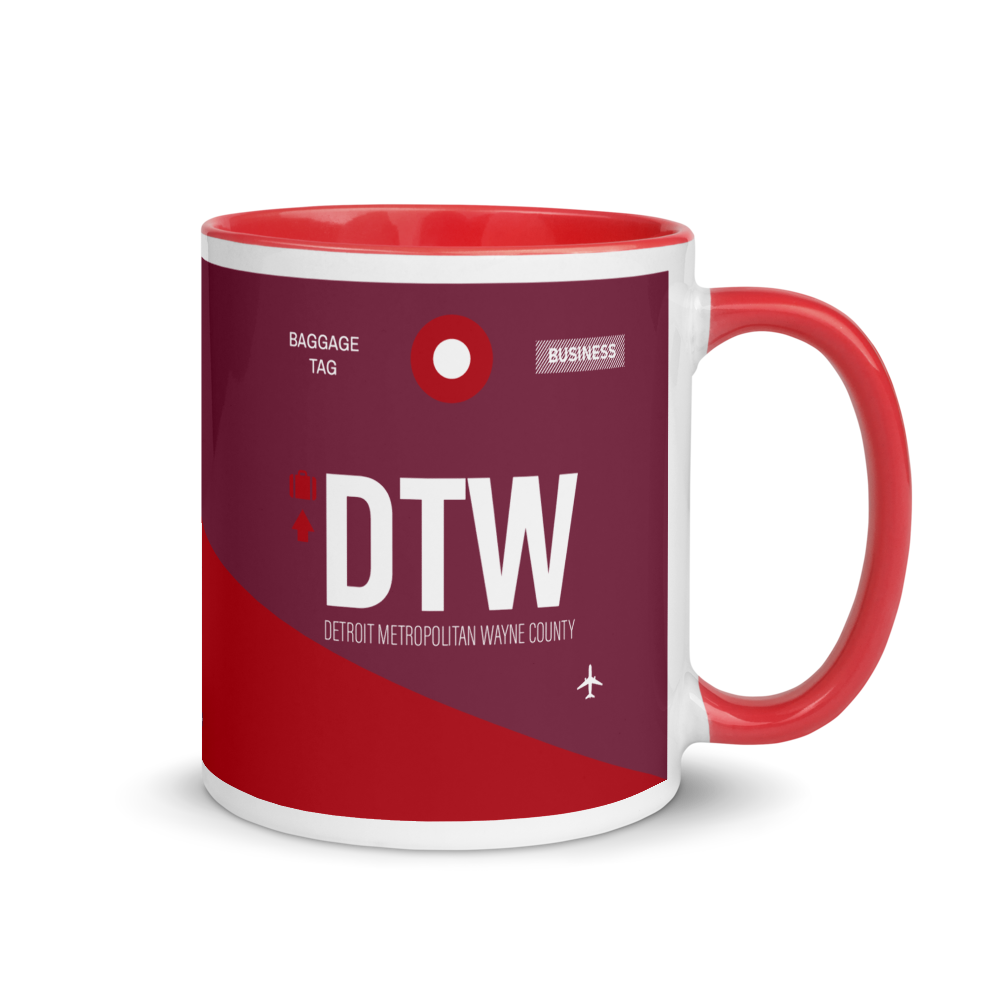 DTW - Detroit Flughafencode Tasse mit farbiger Innenseite