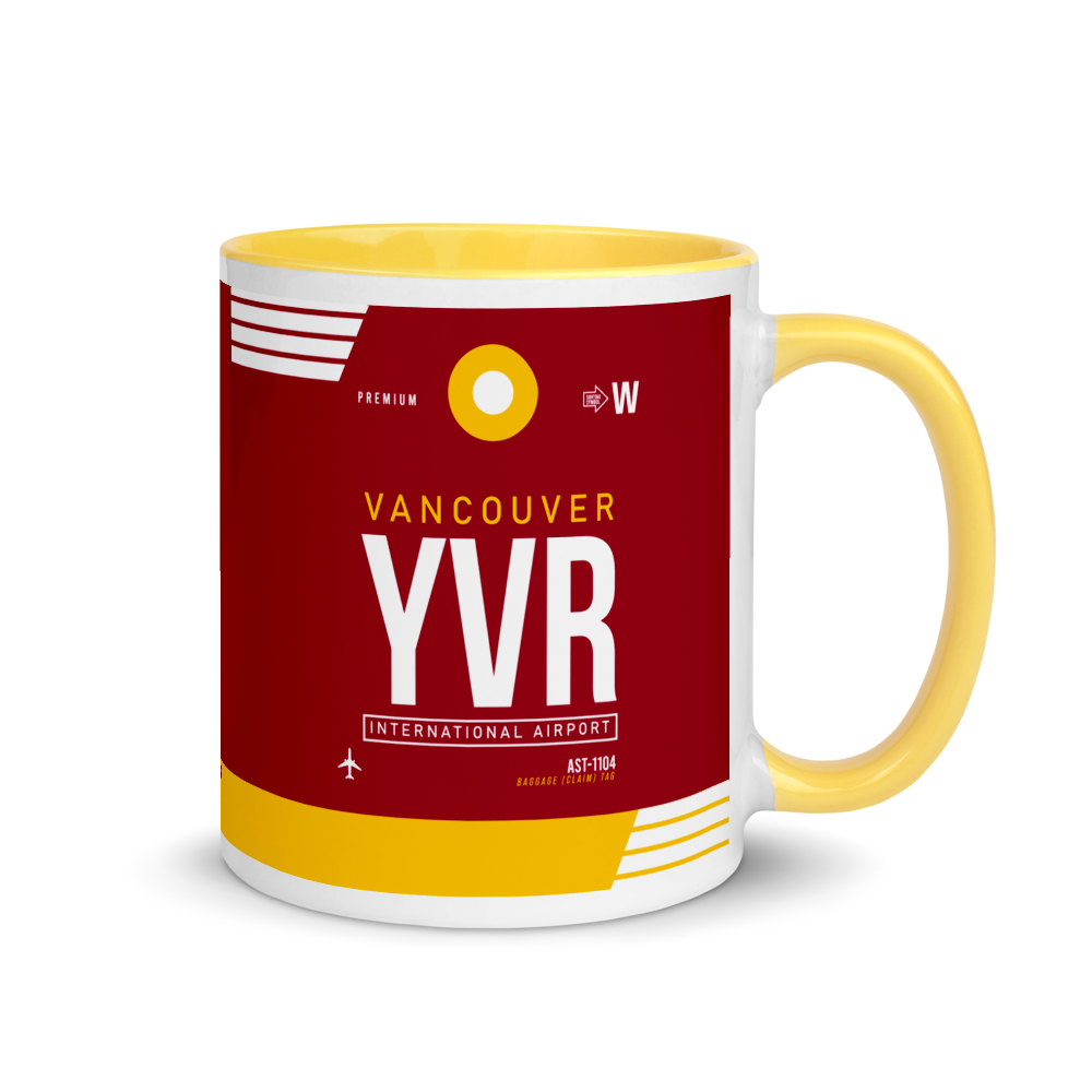 YVR - Vancouver Flughafencode Tasse mit farbiger Innenseite