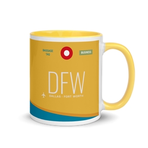 DFW - Dallas - Fort Worth Flughafencode Tasse mit farbiger Innenseite